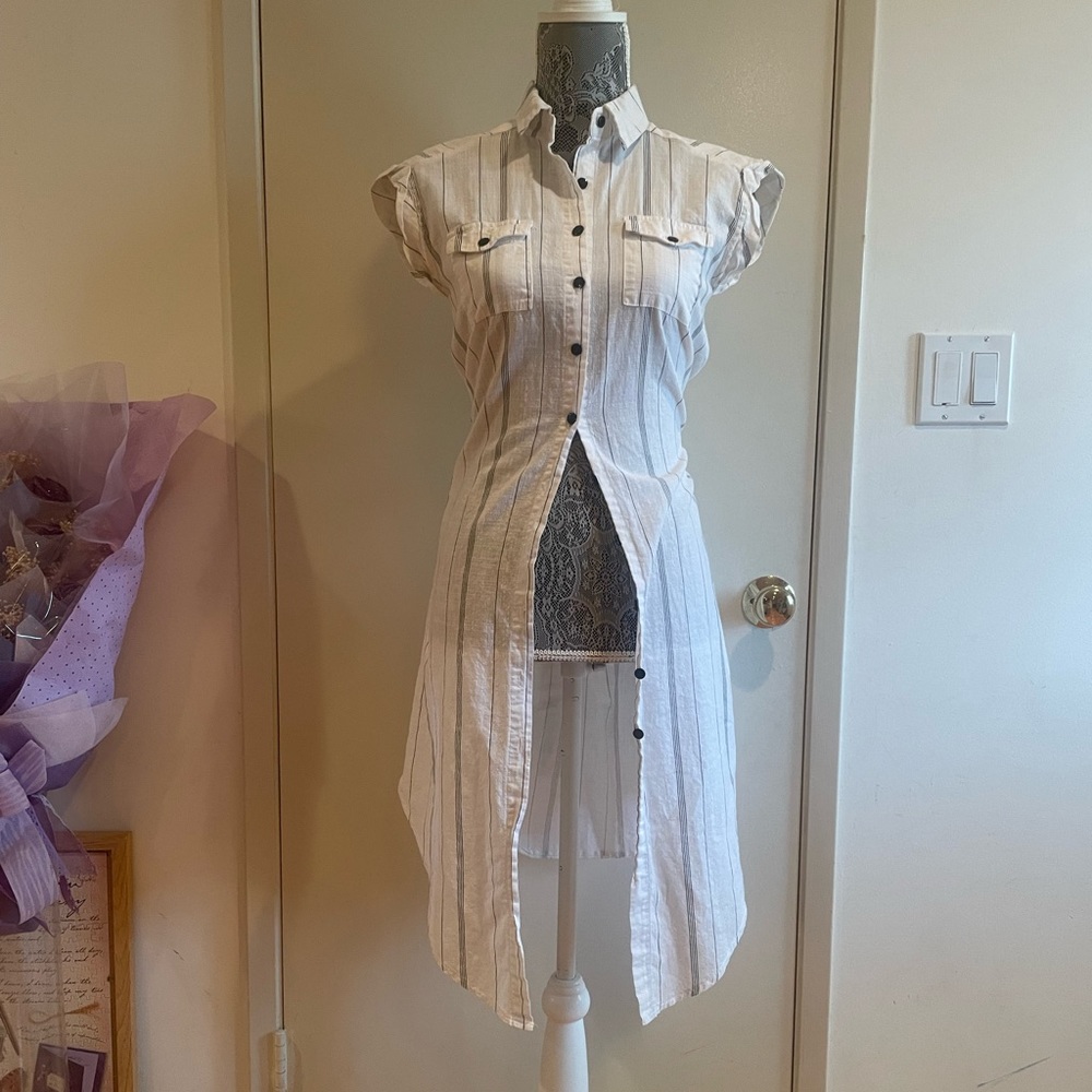 Korean cotton linen shirt dress - XS to S